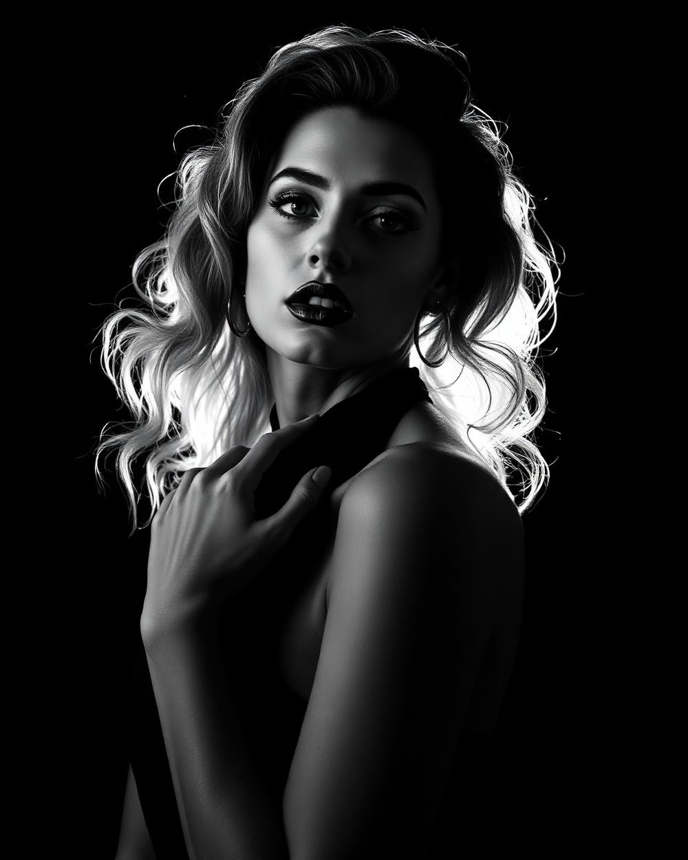 High contrast black and white fashion portrait